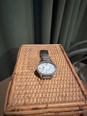 Fossil Silver-Tone Crystal Bezel Women's Chronograph Watch